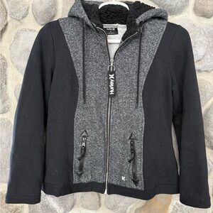 Hurley Black & Gray Sherpa-Lined Zip Hoodie Size L